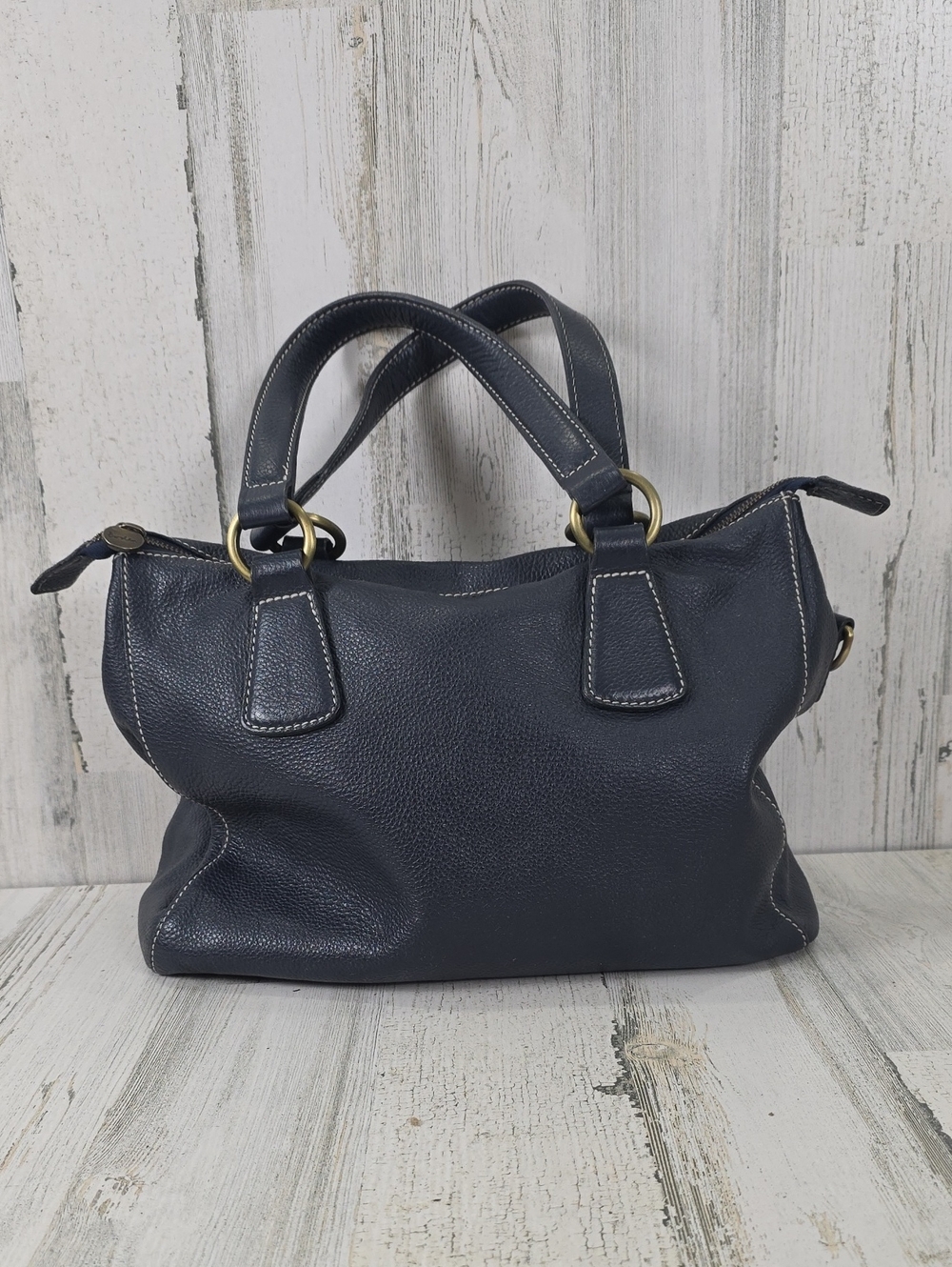 Boden Navy Blue Leather Shoulder Bag with Top Handles No Shoulder Strap FLAWS